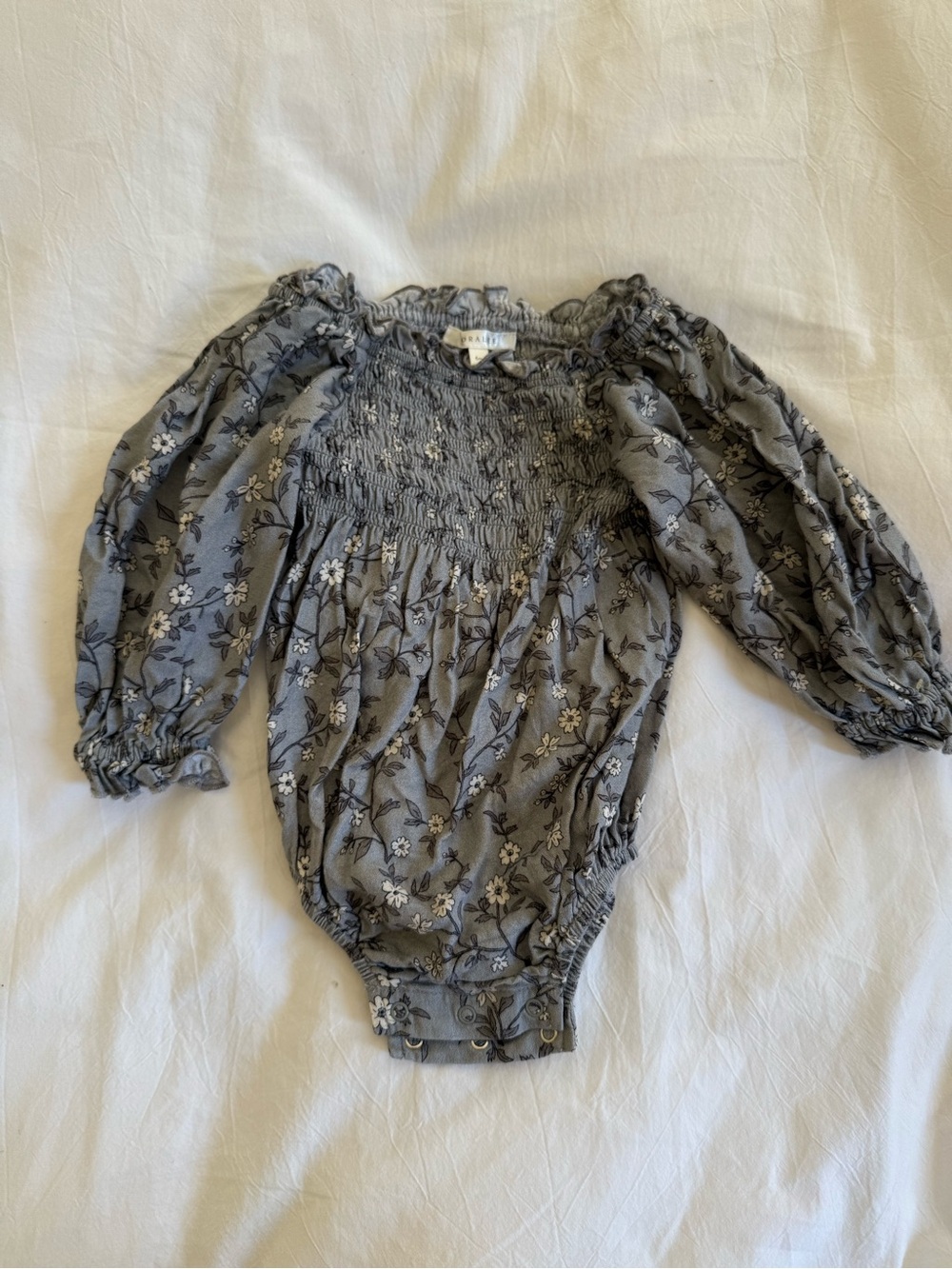 Noralee Smocked Floral Long-Sleeve Baby Bodysuit - Blue